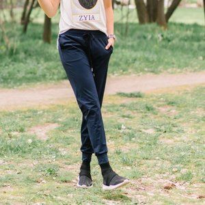 ZYIA Navy Blue Motion High Rise Stretch Knit Ankle Track Pant Joggers Sz XL